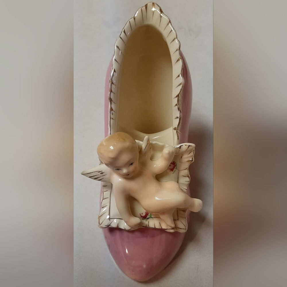 Vintage Angel Baby Rose Pink Ceramic Shoe from Japan